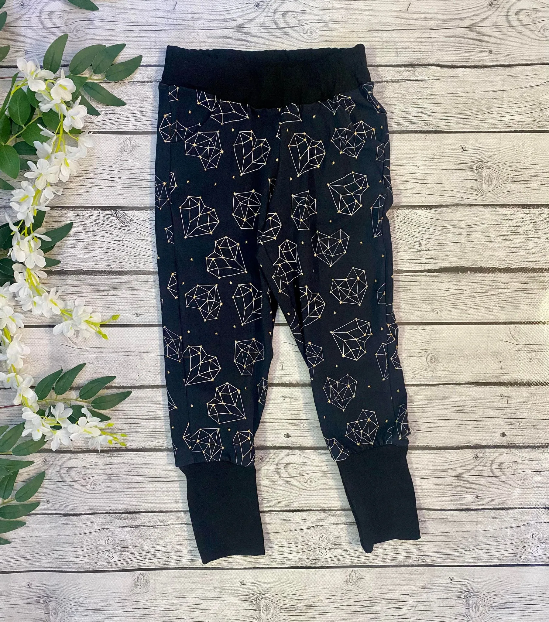 Black Geo Hearts Joggers