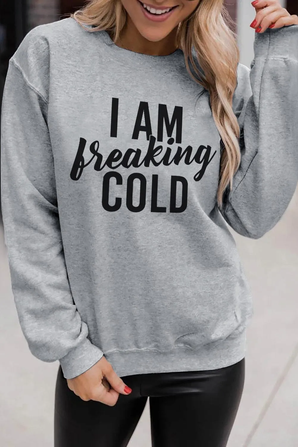 Breaking COLD Gray Letter Graphic Sweatshirt for Fall & Autumn