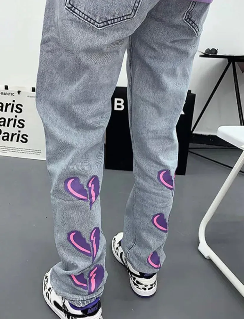 Broken Heart Print Jeans
