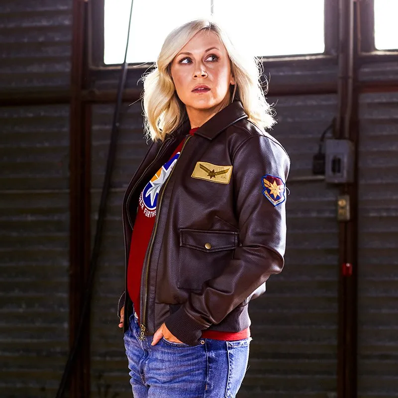 CAPTAIN MARVEL FLIGHT BOMBER LEATHER JACKET