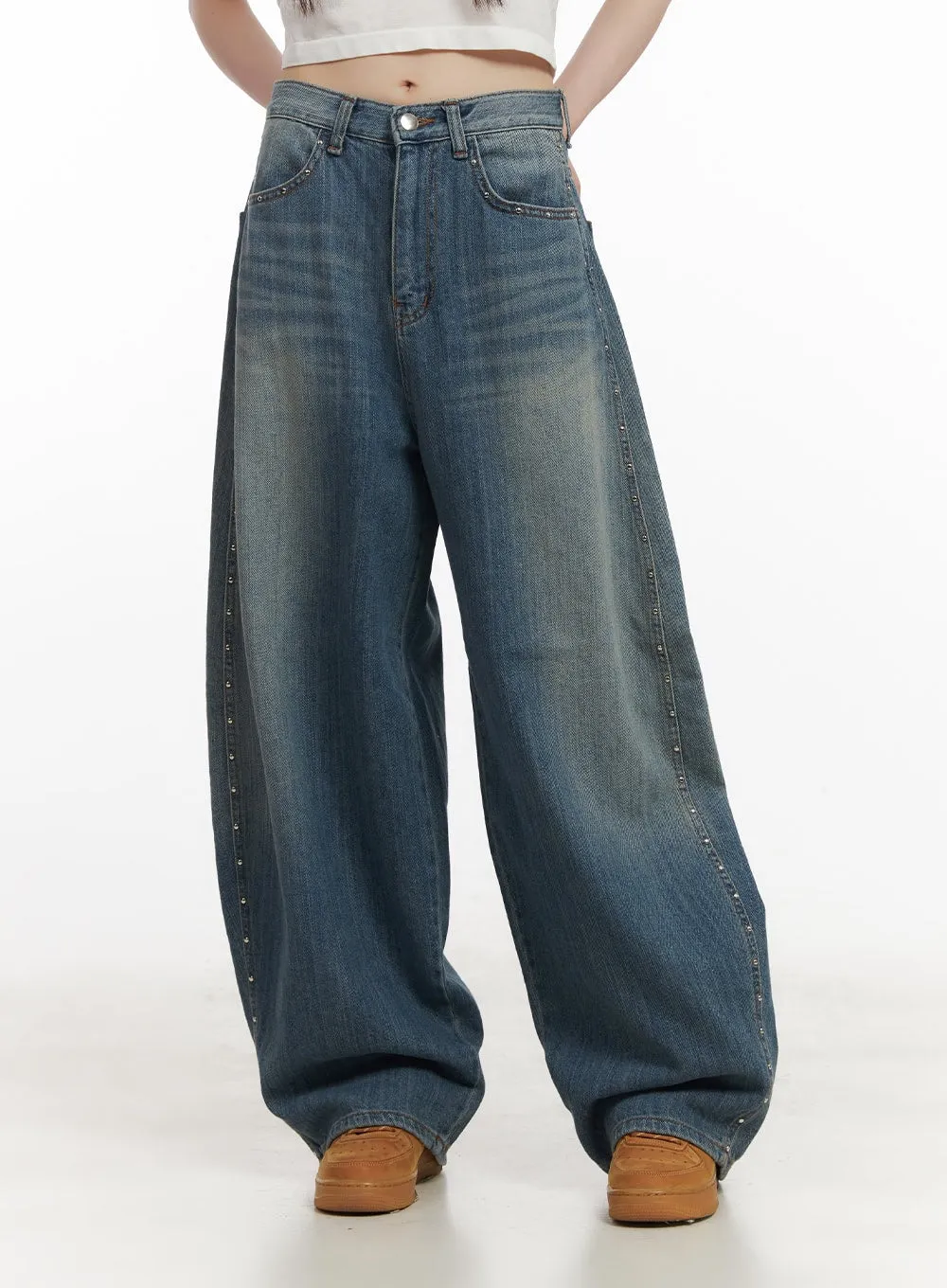 Dianne Studded Washed Baggy Jeans CF519