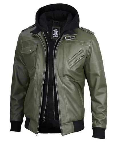 Hooded Leather Jacket Men  Bomber Leather Jackets For Men With Removable Hood