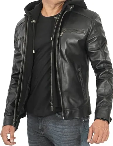 Hooded Leather Jacket Men  Bomber Leather Jackets For Men With Removable Hood
