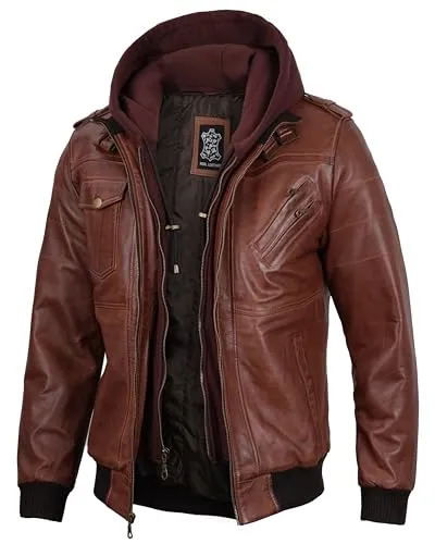 Hooded Leather Jacket Men  Bomber Leather Jackets For Men With Removable Hood