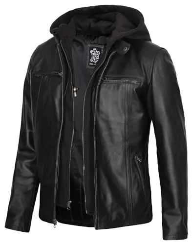 Hooded Leather Jacket Men  Bomber Leather Jackets For Men With Removable Hood