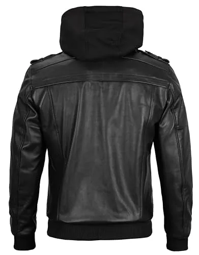 Hooded Leather Jacket Men  Bomber Leather Jackets For Men With Removable Hood