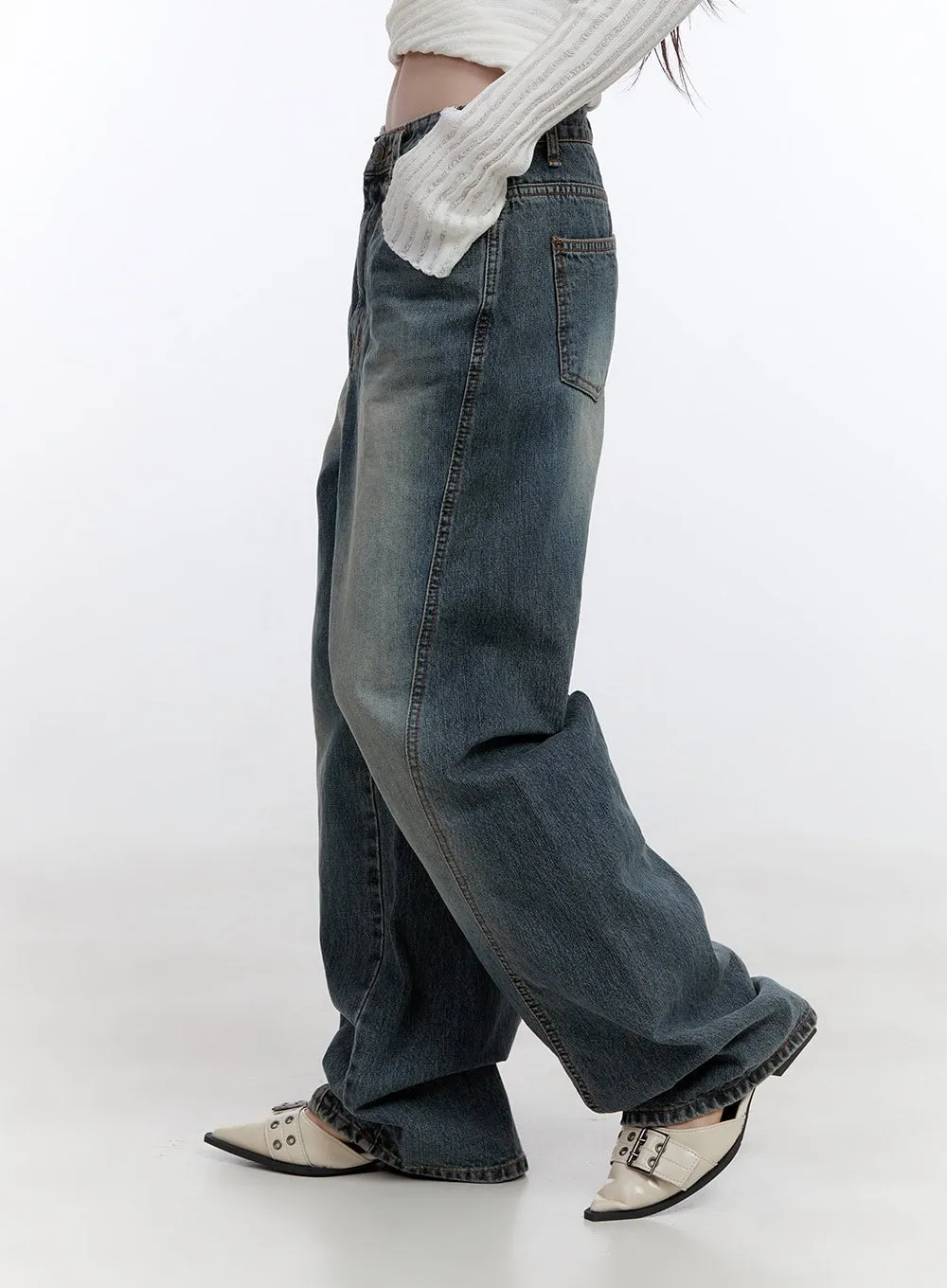 Lucia Stitched Denim Baggy Jeans CO418
