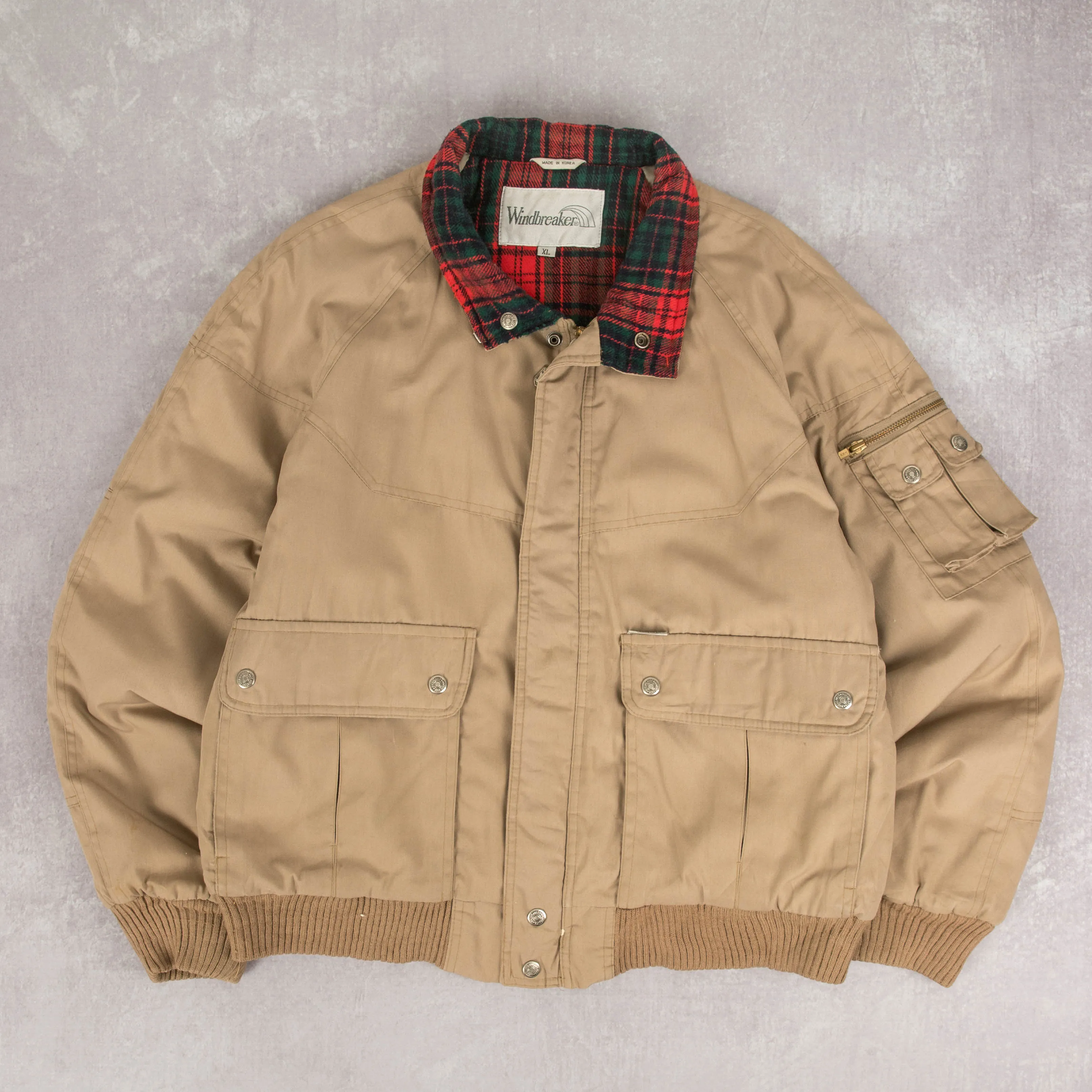 MEN'S VINTAGE 1980S CHECKED LINED BOMBER  JACKET - X-LARGE