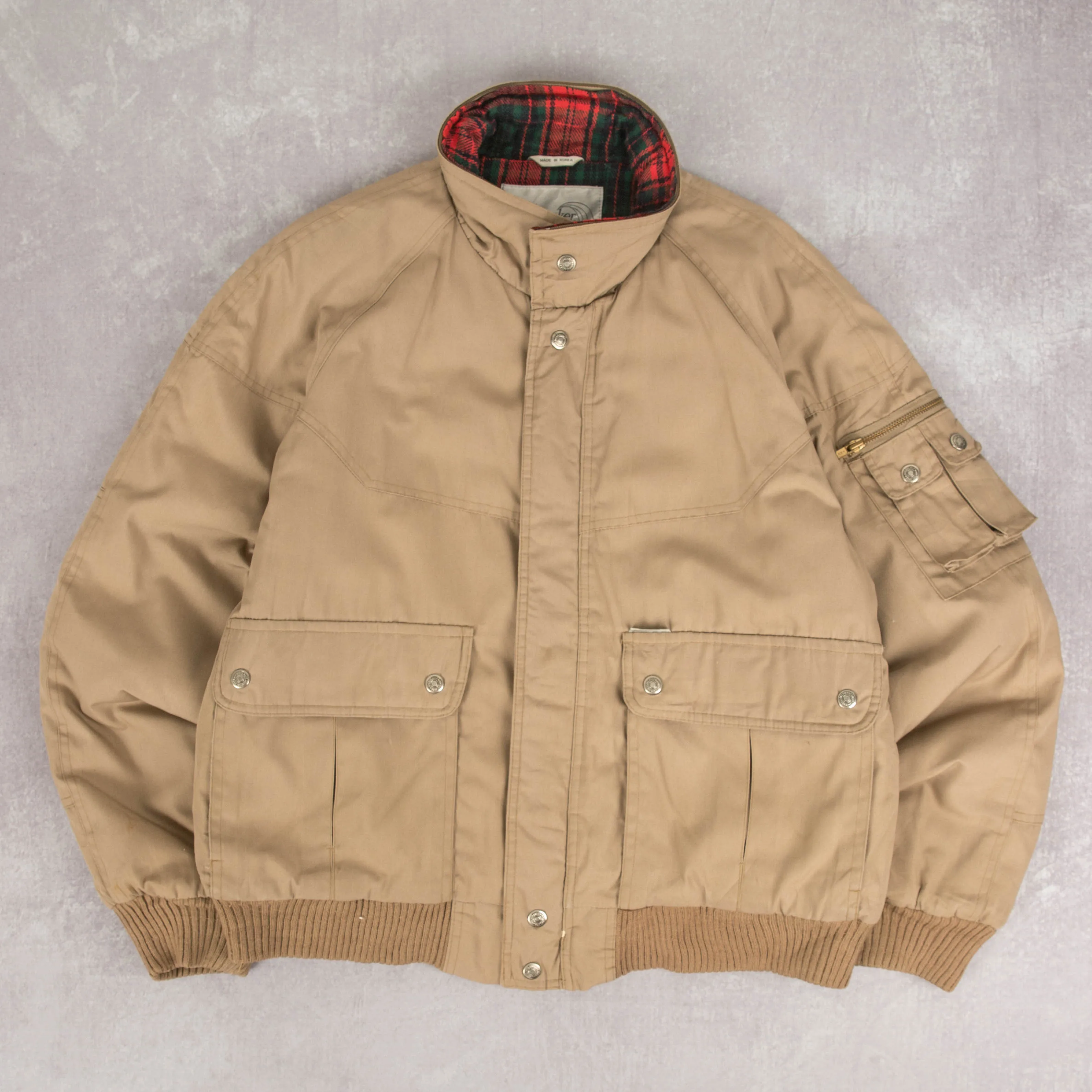 MEN'S VINTAGE 1980S CHECKED LINED BOMBER  JACKET - X-LARGE