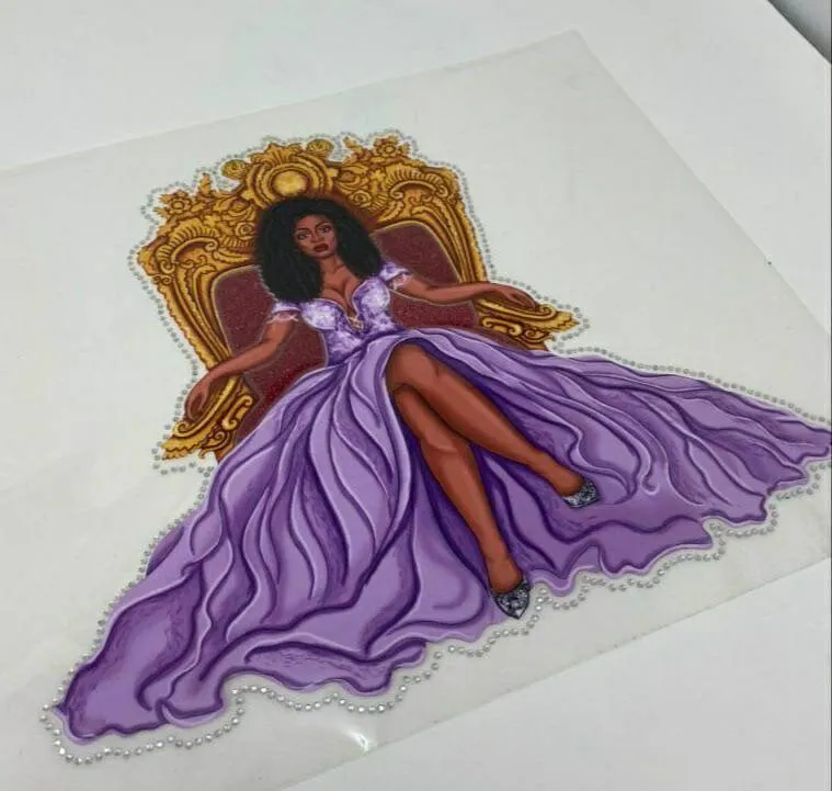 New Arrival, Transfer Sheet, "Ownin' My Throne" Layered HTV, Glitter, and Dress Made with  Czech Crystals, for HEAT PRESSING, Size 12"x10"