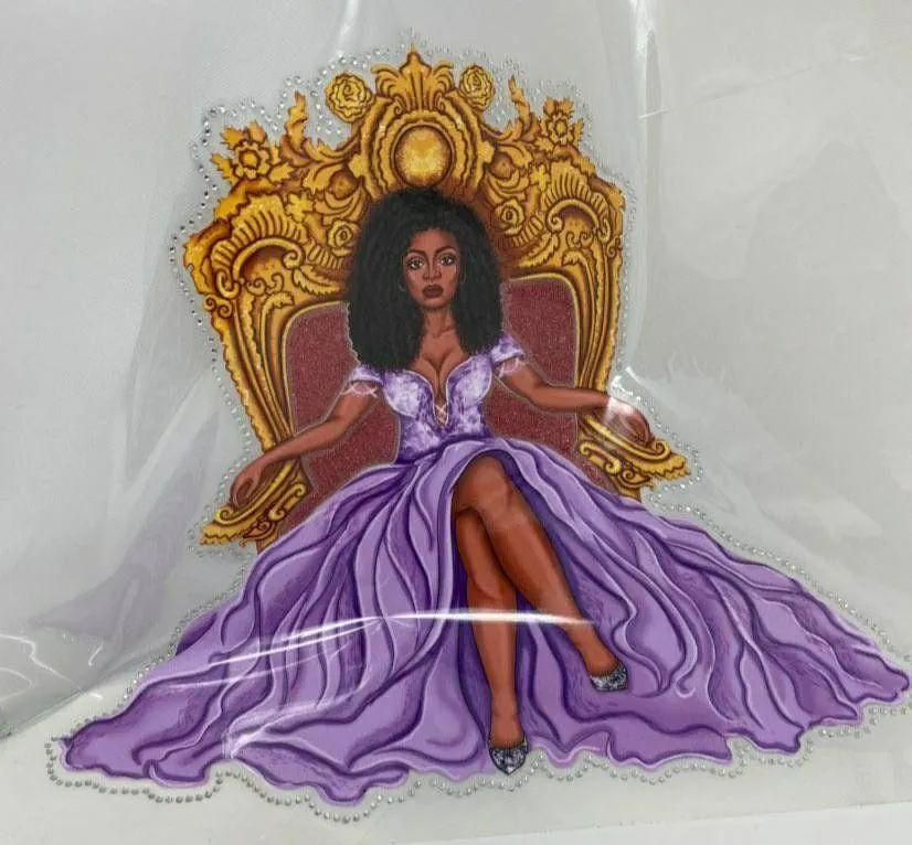 New Arrival, Transfer Sheet, "Ownin' My Throne" Layered HTV, Glitter, and Dress Made with  Czech Crystals, for HEAT PRESSING, Size 12"x10"