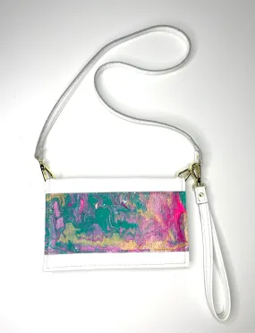 Small Crossbody Kaleidoscope white with pink, green, and gold