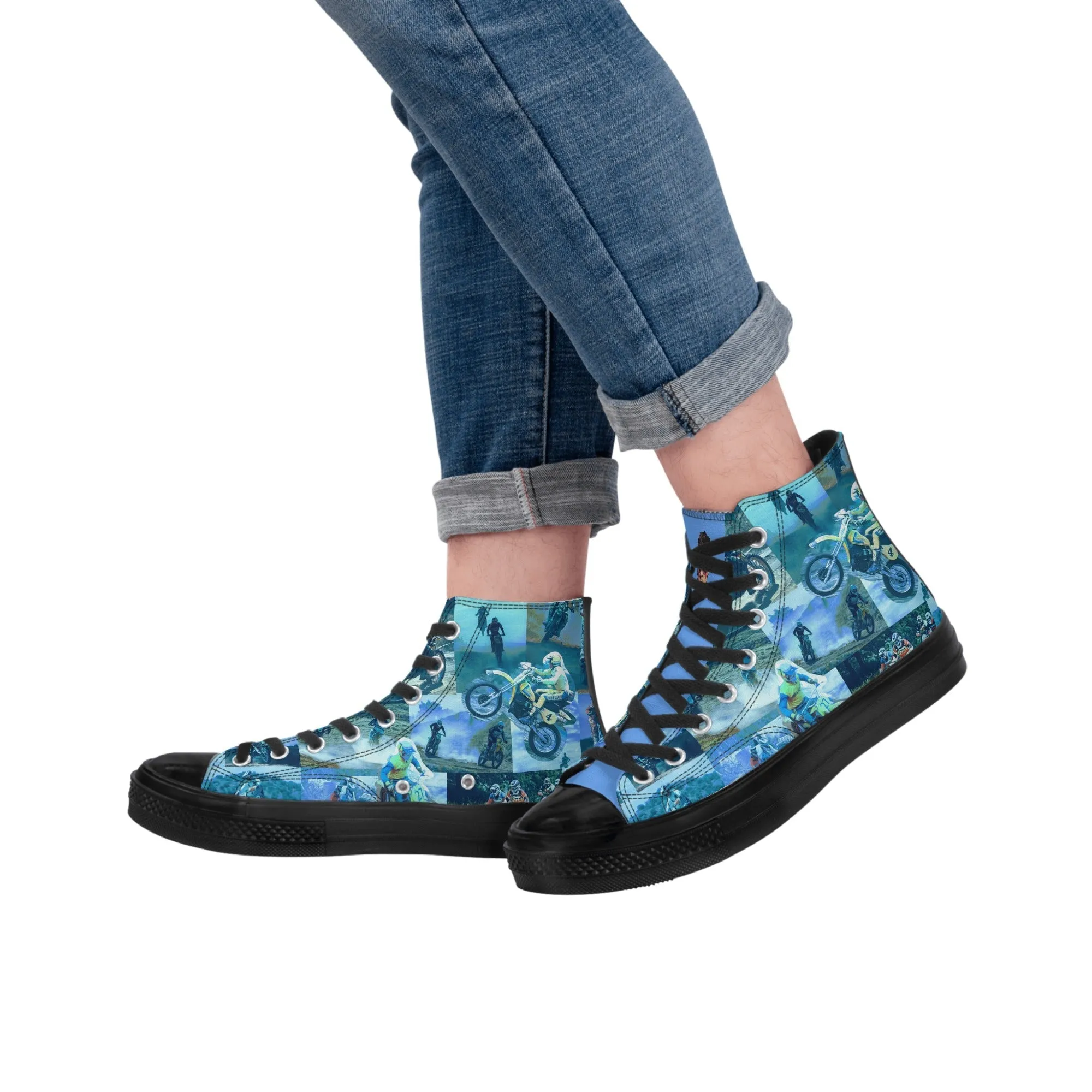 Tyler Durden High Top Canvas Sneakers with Motorcycle collage - Fight Club Fashion
