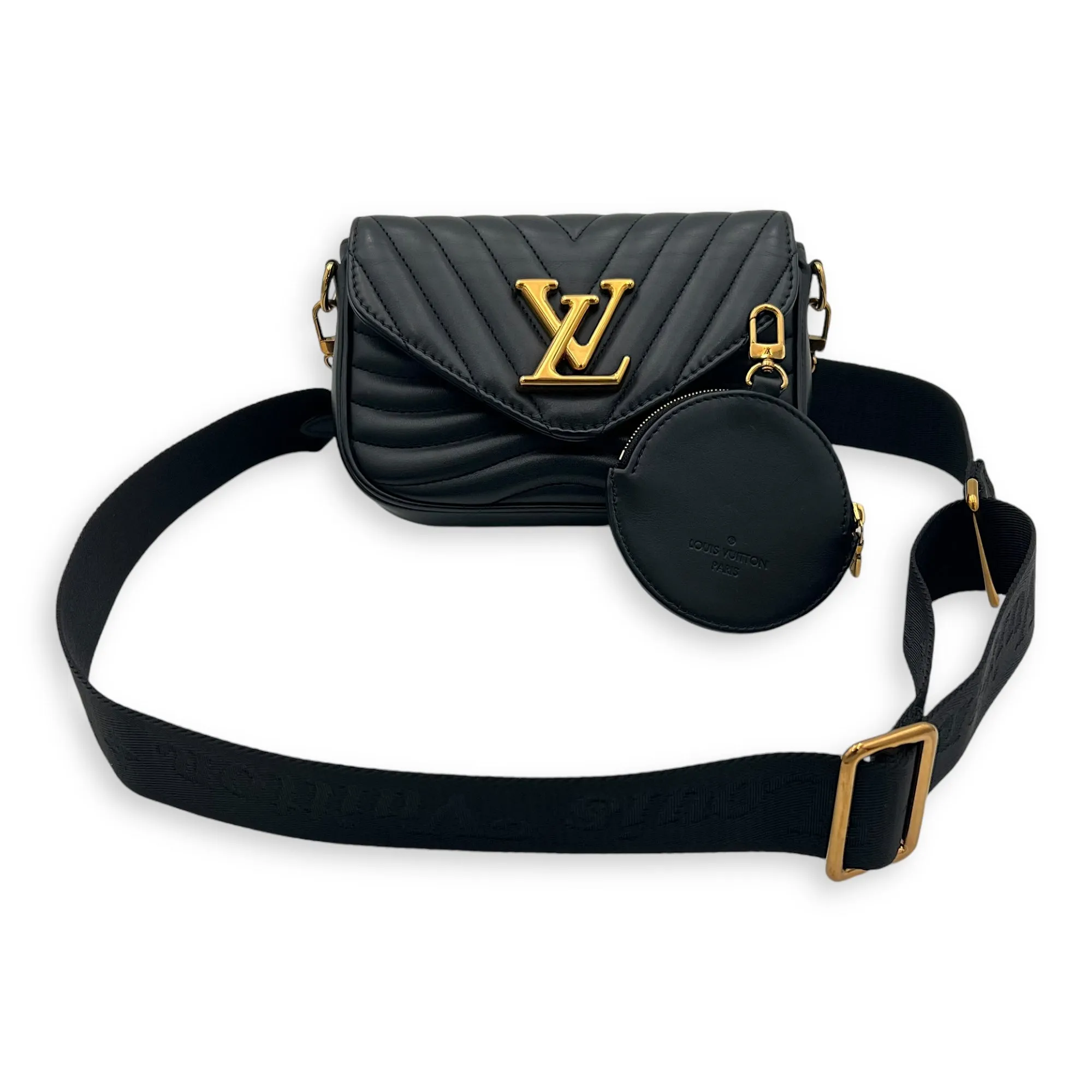 Waves Crossbody Bag Black in Calfskin, Gold hardware
